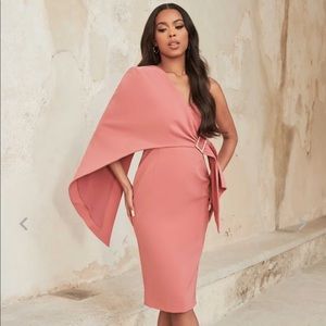 Gorgeous ne shoulder cape midi dress in rose pink